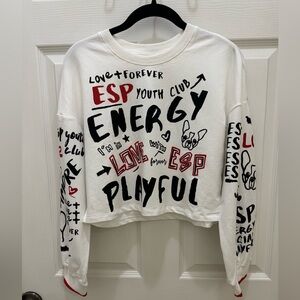 Epica Graffiti Cropped Frenchie Dog Graphic Sweater Size S Designed In T…